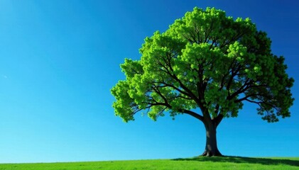 Obraz premium Tree with outstretched branches against blue sky, blue sky, open