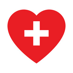 Obraz premium Cross plus heart medical logo icon design template elements. First aid icon in heart outline