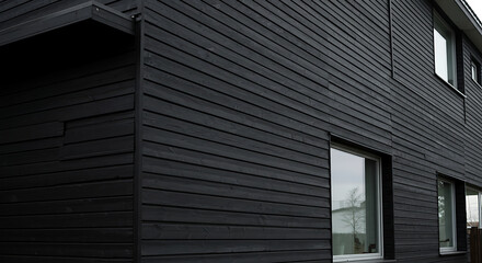 Dark Grey Modern House Exterior with Black Wood Siding and Windows