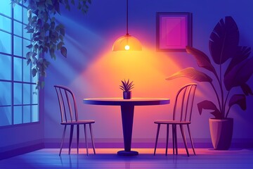 Modern Dining Room Interior Design with Creative Lighting and Minimalist Decor – Vibrant Colors, Urban Living, and Elegant Design in Cozy Atmosphere