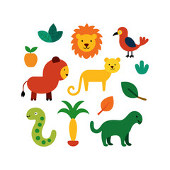 set of funny cartoon animals