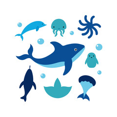 Obraz premium set of cartoon sea animals