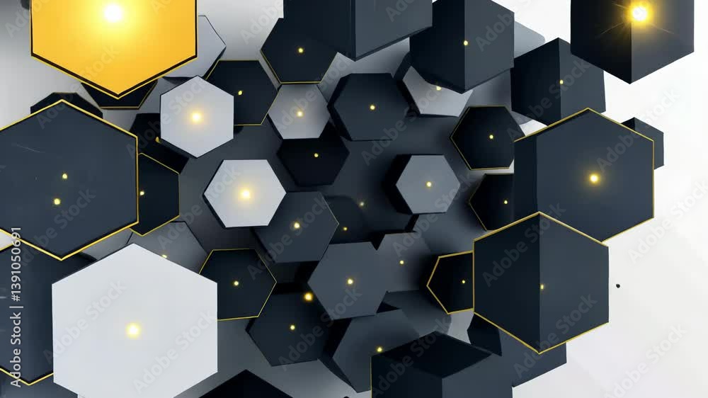Aufkleber an abstract composition featuring mix of interconnected cubes , hexagons, employing color scheme of 