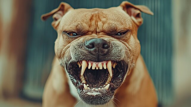 Angry dog showing teeth aggressive canine dangerous pet animal protection guard dog breed pitbull terrier 100