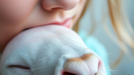 Tender Moment: Child Kissing a Sleeping Puppy