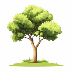 Green Tree Illustration: Vibrant Forest Nature Drawing with Lush Leaves and Healthy Biodiversity Ecosystem