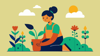 Gardening Self A character nurturing a garden where each plant represents different qualities and experiences. The nurturing process symbolizes the ongoing growth of selfconcept