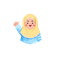 Cheerful Girl in Yellow Hijab Giving Thumbs Up