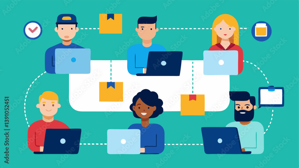 Poster collaborative tools illustrate a group of diverse supply chain managers using collaborative software