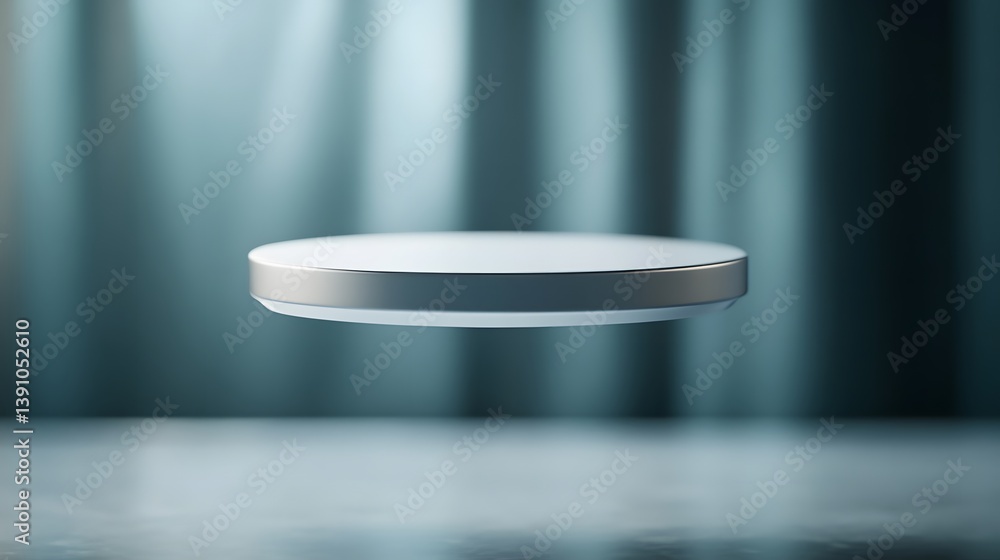 Poster a floating white circular object against a gradient blue background