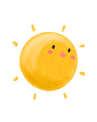 Cheerful Painted Sun with Kawaii Face, Summer Illustration