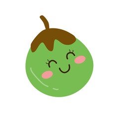 Happy Green Fruit Cartoon with Brown Cap
