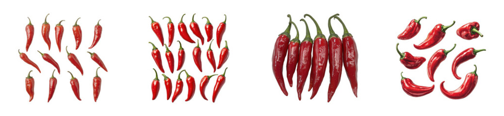 Harvesting red chilies farm food outdoor. Cut out set