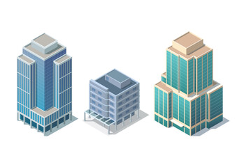 Set of isometric modern building