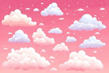 Dreamy Pink Clouds. A Whimsical Illustrative Sky Background