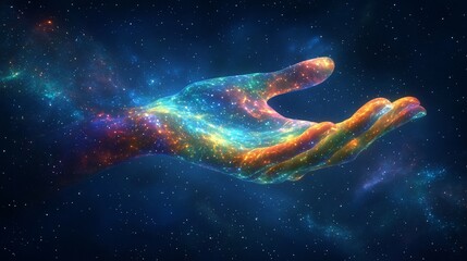 Obraz premium Cosmic hand reaching out in a nebula