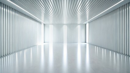 Pristine white interior, stark background ideal for product photography;  bright light slits.