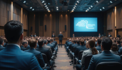 Audience in Conference Hall Listening to Business Presentation.