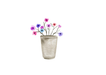 Whimsical Watercolor Heart-Shaped Flowers in Textured Vase