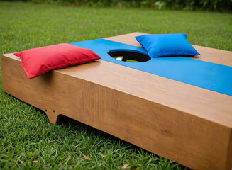 cornhole board with bags