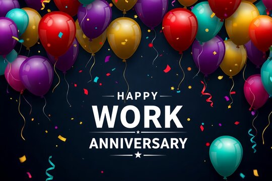 Happy Work Anniversary Balloons and Confetti Celebration