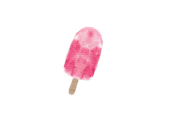 Watercolor Pink Popsicle on White Background