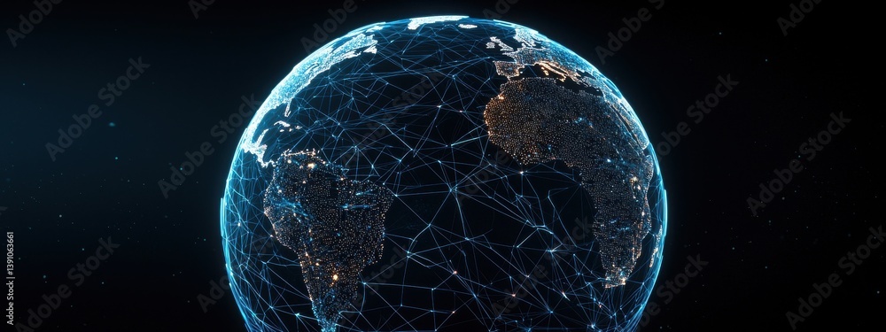 Poster 3d global network visualization with nodes and connections