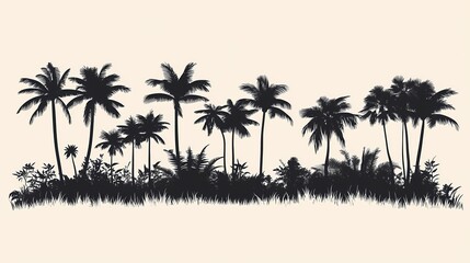 Tropical Palm Trees Silhouette: Exotic Beach Landscape with Lush Foliage and Scenic Paradise in Eco-Friendly Design