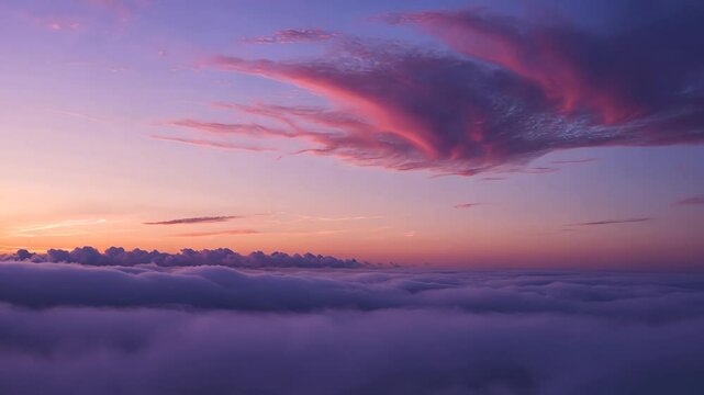 Splendid twilight. Evening sky at sunset showcasing vivid sunlight. Soft shades. Nature's abstract backdrop. Striking clouds in the sunset sky captured with long exposure.
