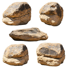 High-Resolution 8K Photorealistic Images of Weathered Sandstone Boulders from Multiple Angles &ndash; Isolated on Transparent Background