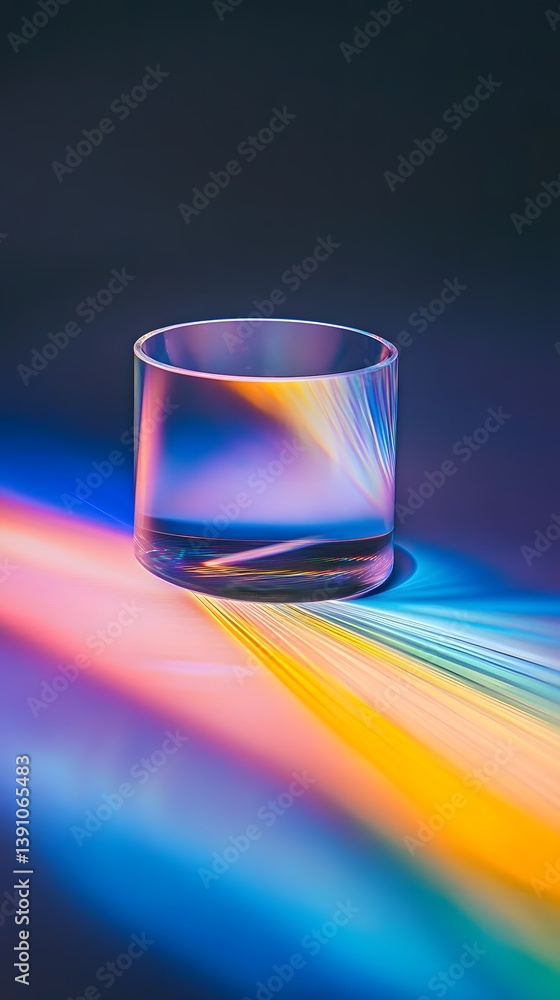 Poster glass with refracted light creating a rainbow effect