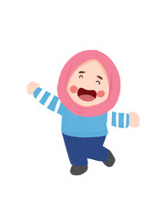 Joyful Cartoon Girl in Pink Hijab and Striped Sweater, Cheerful Pose