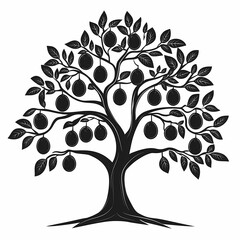 Obraz premium Abstract Black Tree Silhouette Illustration with Lemons: Modern Eco-Friendly Vector Design for Organic Gardening Decor and Farmhouse Logos