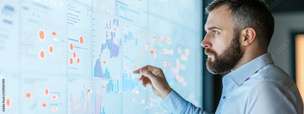 Aufkleber business analyst interacting with data visualizations on touchscreen
