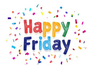 Celebrating Happy Friday with Colorful Confetti on a White Background