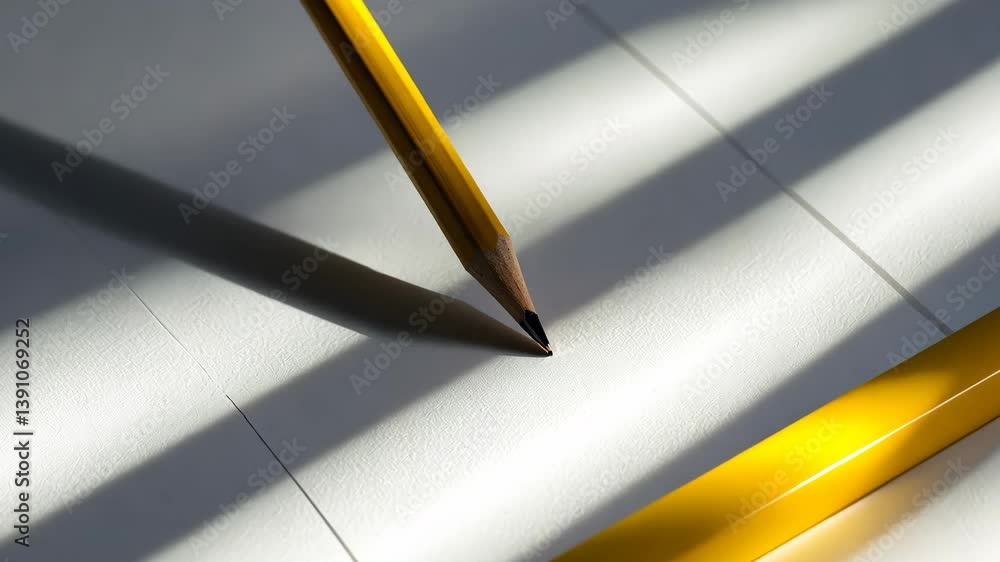 Aufkleber minimalist design showcasing copy space in a close-up macro video from above, with a pencil on paper