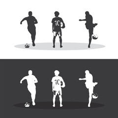 vector set of football (soccer) players 1. Soccer player silhouette. Vector of silhouette set of soccer player kicking the ball.