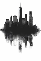Obraz premium Black and White City Skyline: Minimalistic Urban Landscape with Foggy Atmosphere - Artistic Representation of Modern Architecture and Skyscrapers
