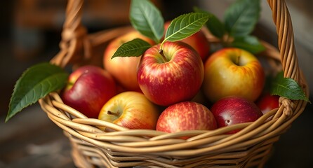 Fresh apples in a wicker basket.