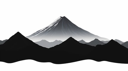 Black and White Mountain Silhouette Illustration: Serene Nature Landscape and Artistic Expression