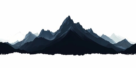 Abstract Black and White Mountainous Landscape Illustration - Minimalist Nature Artwork for Modern Scenic Design