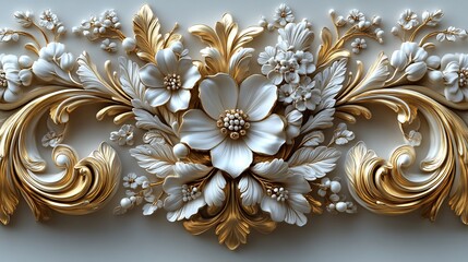 Golden scrollwork delicate floral elements isolated with transparent background for a luxurious finish