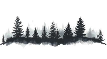 Obraz premium Tranquil Forest Silhouette: Watercolor Pine Trees Landscape Illustration