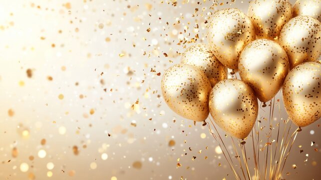 Gold balloons celebration confetti background party