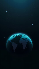 Fototapeta premium Earth from space, illuminated with a blue glow highlighting the continents, set against a dark background with scattered stars, evoking the vastness of the universe.