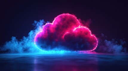 Fototapeta premium Neon Cloud Computing Network Digital Technology Abstract Background