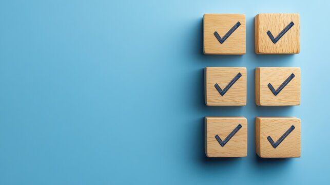Checked Wooden Cubes on Blue Background