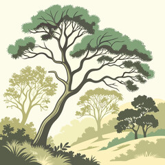 Fototapeta premium Watercolor Tree Top View Set – Vector Bush & Crown Map Elements for Landscape Architecture and Garden Design