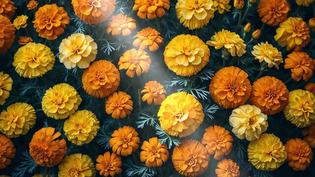 Mexican Marigold blooms create a vibrant setting. Fall decor. Festive backdrop.
