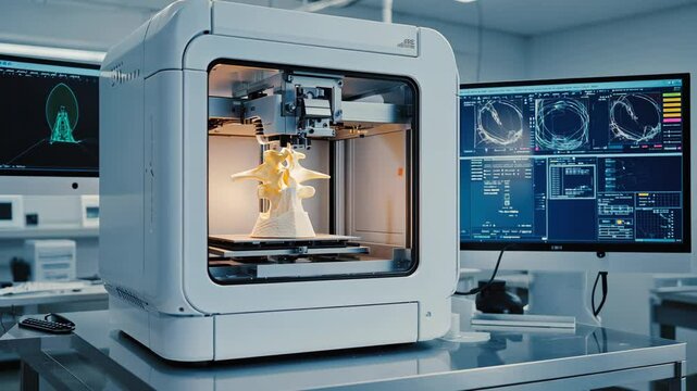 Advanced 3D printer showcasing intricate design in a modern lab environment during daytime